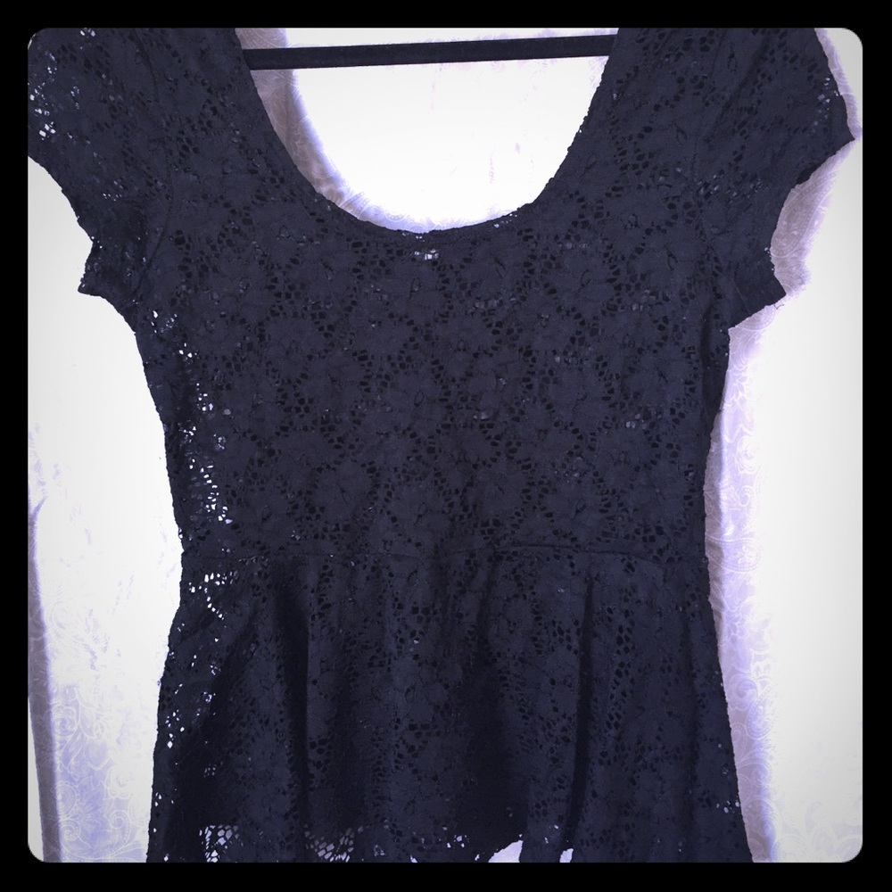 Black Lace Peplum Blouse